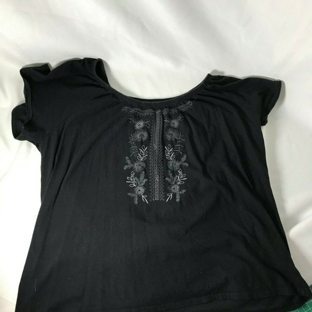 Laura Scott Woman Lace Blouse Black Flowers